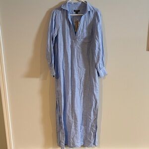 J. Crew Bungalow Maxi Popover Dress in French Blue Linen